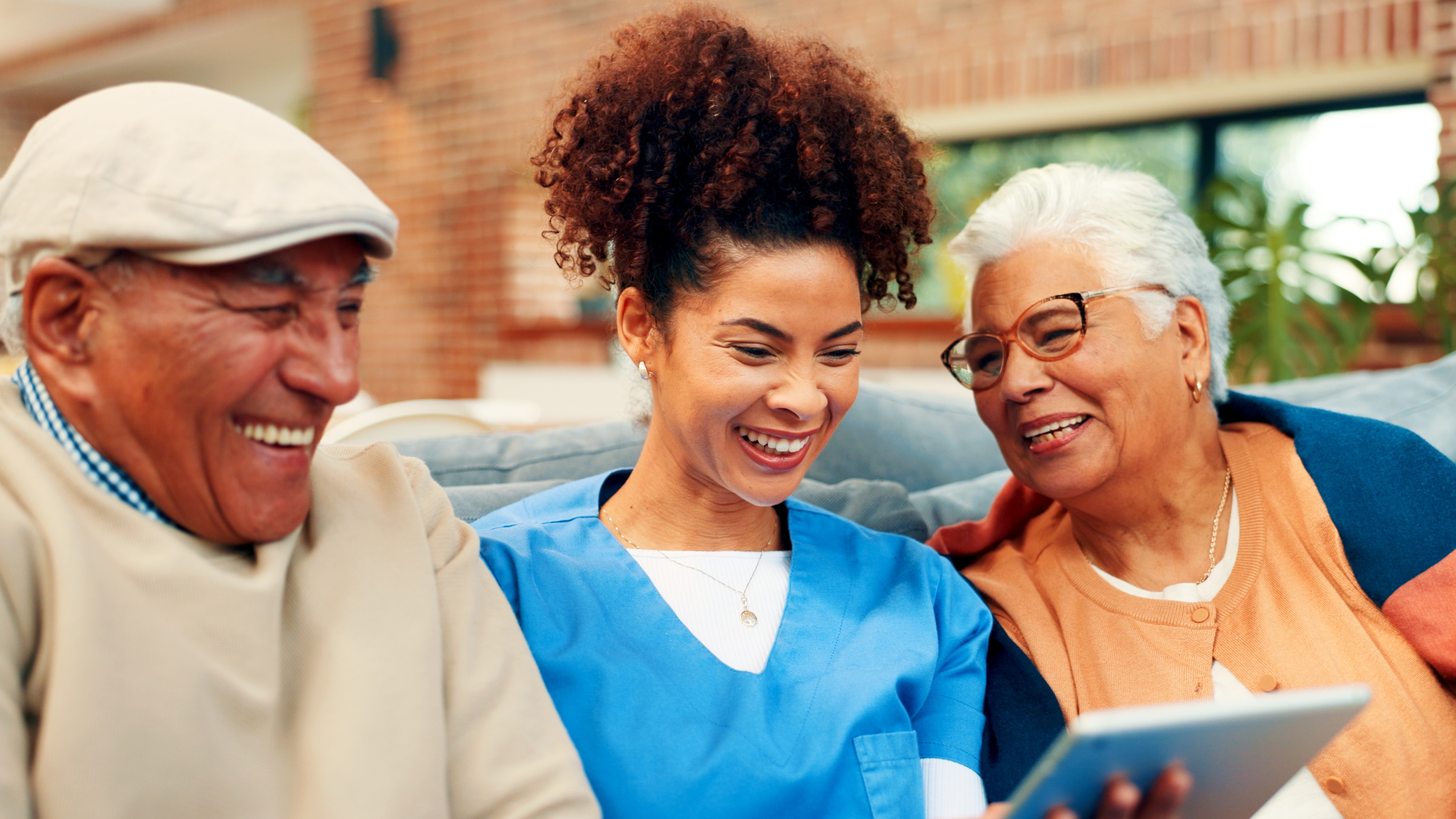 Caregiver with senior in park